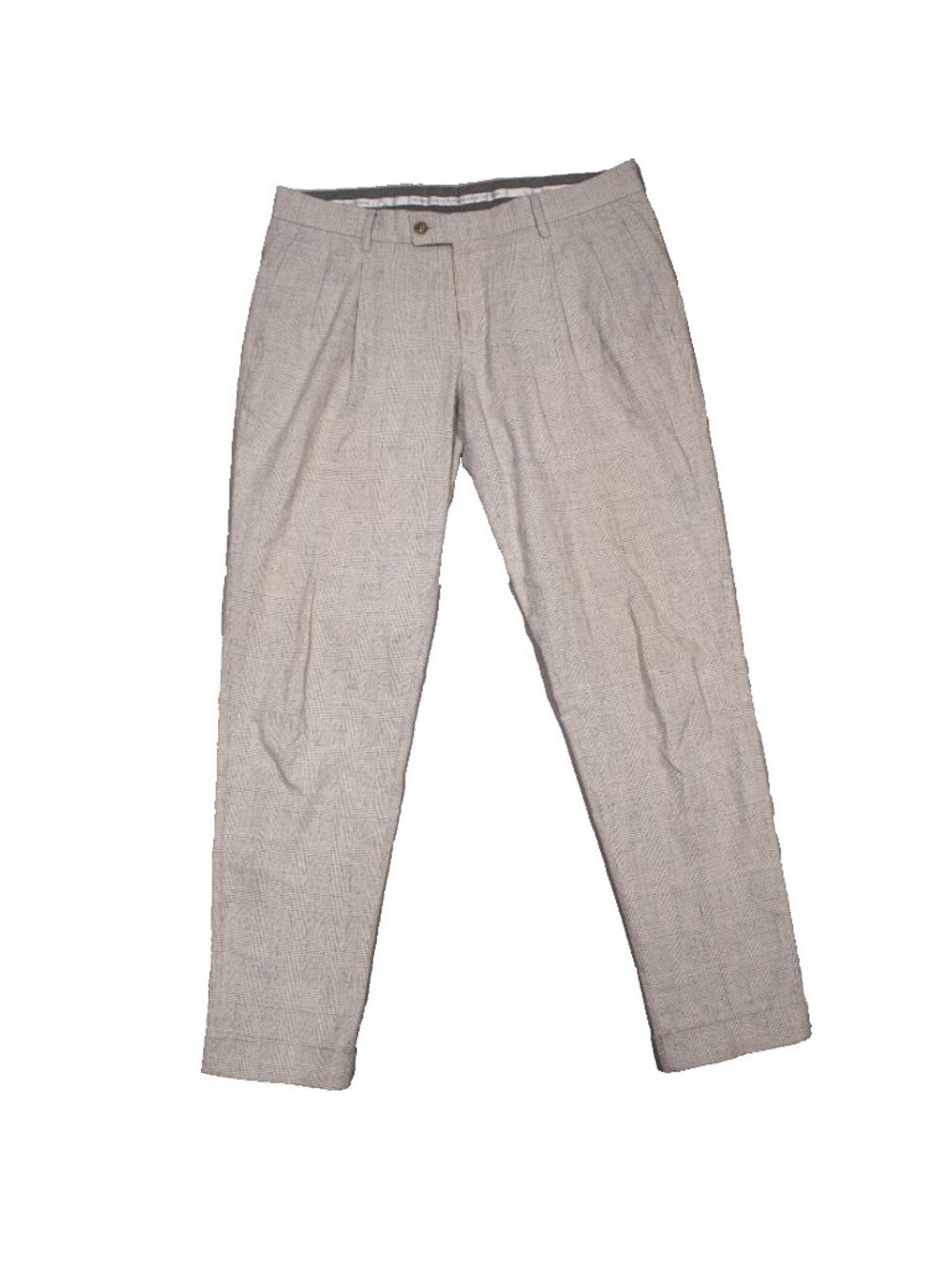 HITL Dress Pants Pleated Sondrio Italy Stretch Cotton Slim Check Cream 34x31
